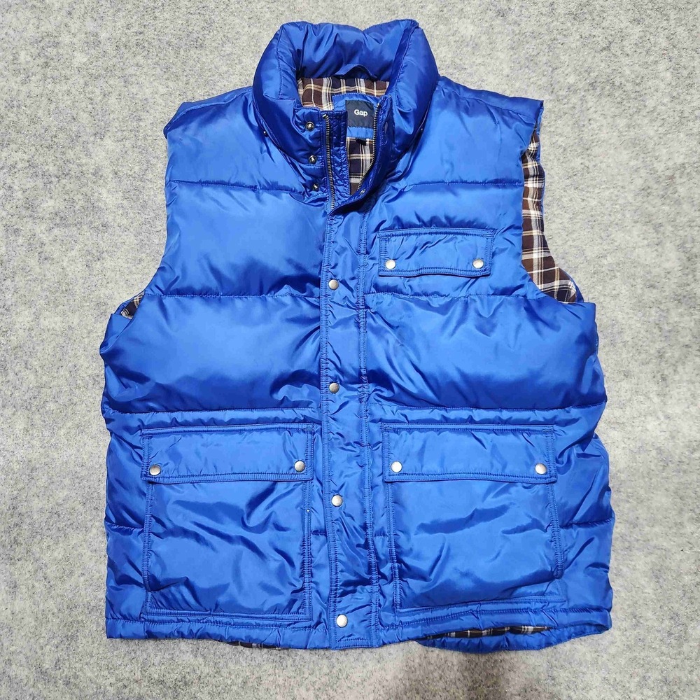 Vintage Gap Puffer Vest Mens Large Blue Snap‎ and Zip Vest